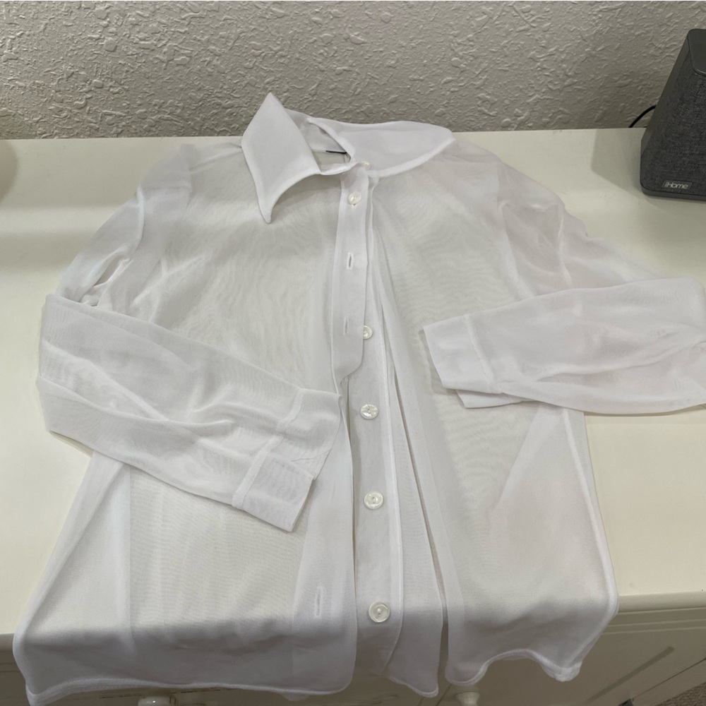 white see through sheer button up top size xs